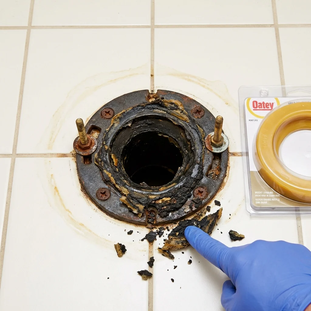 Failed wax ring showing water seepage at the base of a toilet in a Westport, CT home